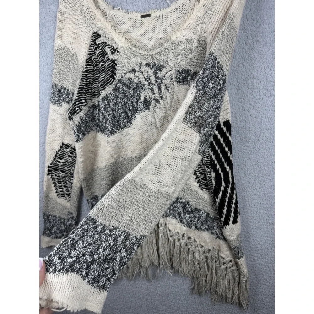Free‎ People Boho Woven Cotton Blend Women's M/L (approx) Sweater w Fringe